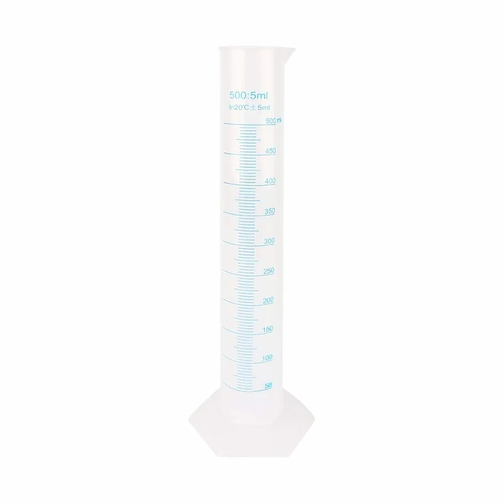 Cilindro graduado, 500 ml probeta de medición de plástico, probeta graduada transparente con base hexagonal, herramienta de medición de laboratorio de líquidos