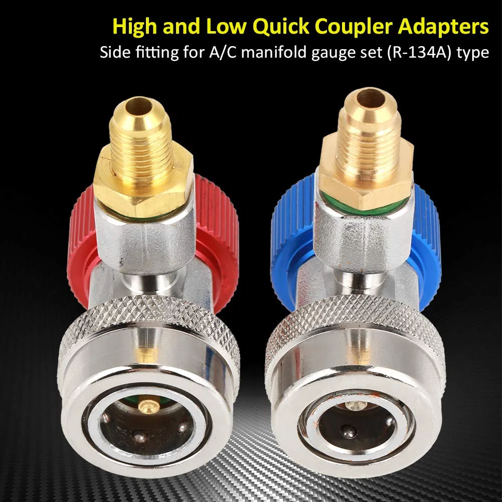 Conector de acoplamiento rápido, R134 A/C Conector rápido/bajo Adaptador de acoplamiento del aire acondicionado con tapa