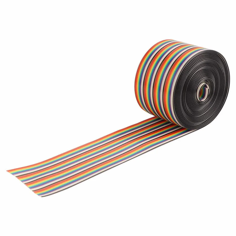 Walfront Cable Cinta Plano Arcoíris 40P 1.27mm Paso 5.08cm Ancho 5m Colorido IDC Doble Hilo Silicona Superfino Rollo Puente