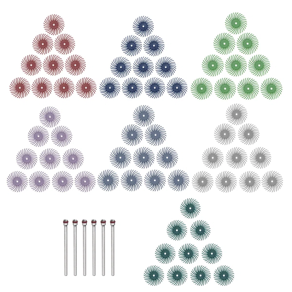 QUARKZMAN 60 Piezas De Juego De Discos De Cerdas Radiales 1" 80-1000 Grano Kit De Cepillo Abrasivo Para Detalles Rueda De Pulido Para Joyería Limpieza Y Pulido Con 6 Pcs De Vástago De 1/8"
