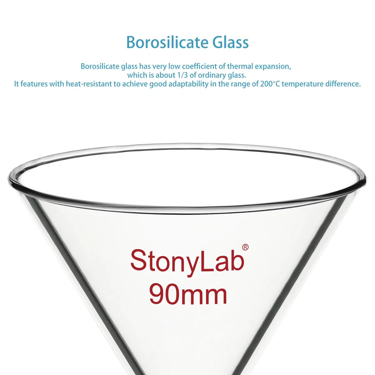 stonylab Embudo de Vidrio, Vidrio de Borosilicato Engrosado Sin Tallo Embudo con Diámetro Interior de 90 mm para Uso en Laboratorio