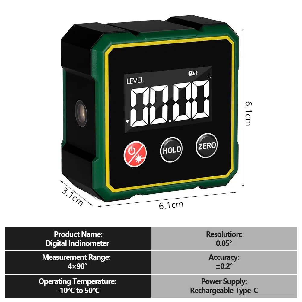 Flintronic Buscador de ángulos Digital, Transportador Digital Magnético de 4 Lados con Láser, Inclinómetro con Pantalla LCD, para Carpintería, Construcción, Maquinaria
