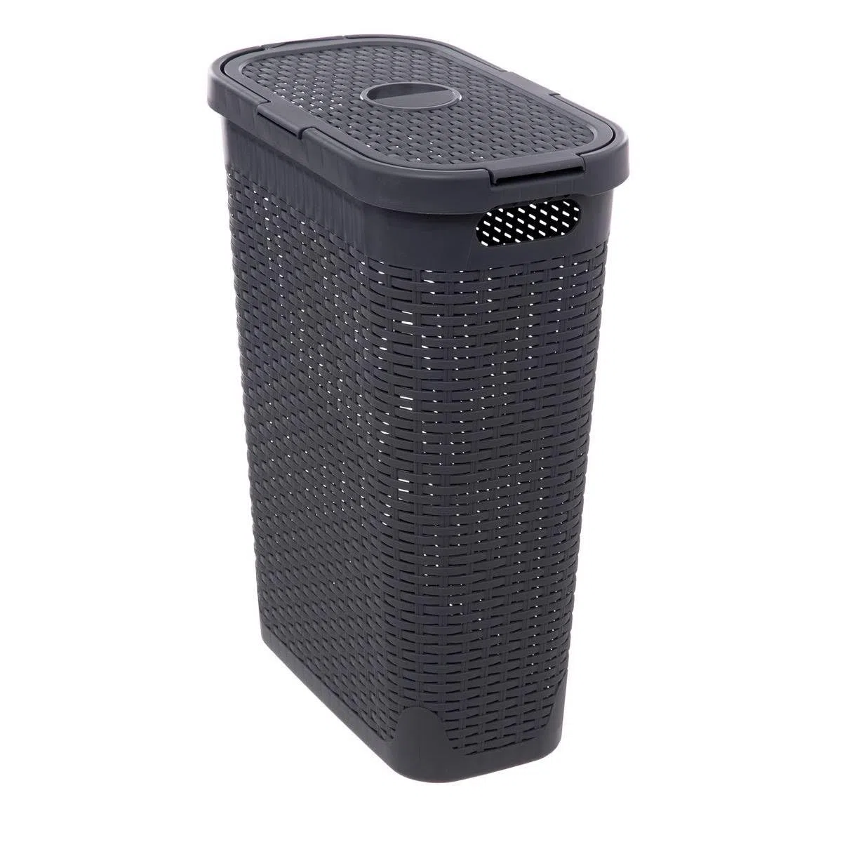 5 five simply smart 5five - Cesta de lavandería Fina de ratán, 40 l, Gris - Orificios de ventilación - Tapa - Asas ergonómicas para facilitar su Transporte - Cesta de Almacenamiento de plástico