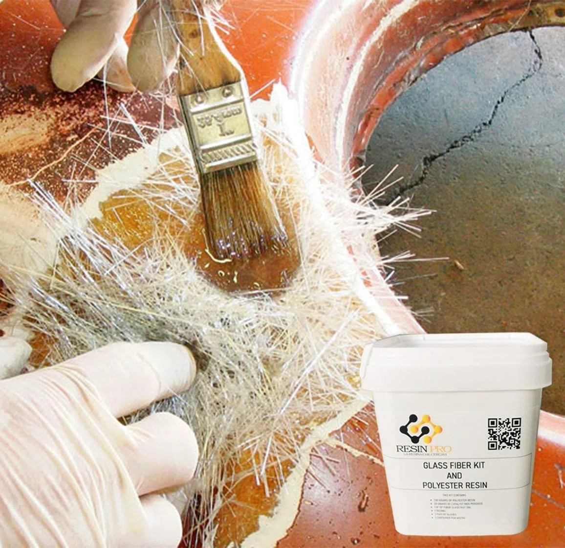 Resin Pro – 700gr Kit de reparación de resina + fibra de vidrio de 1 m x 1 m – rápido, sencillo y duradero, material de refuerzo