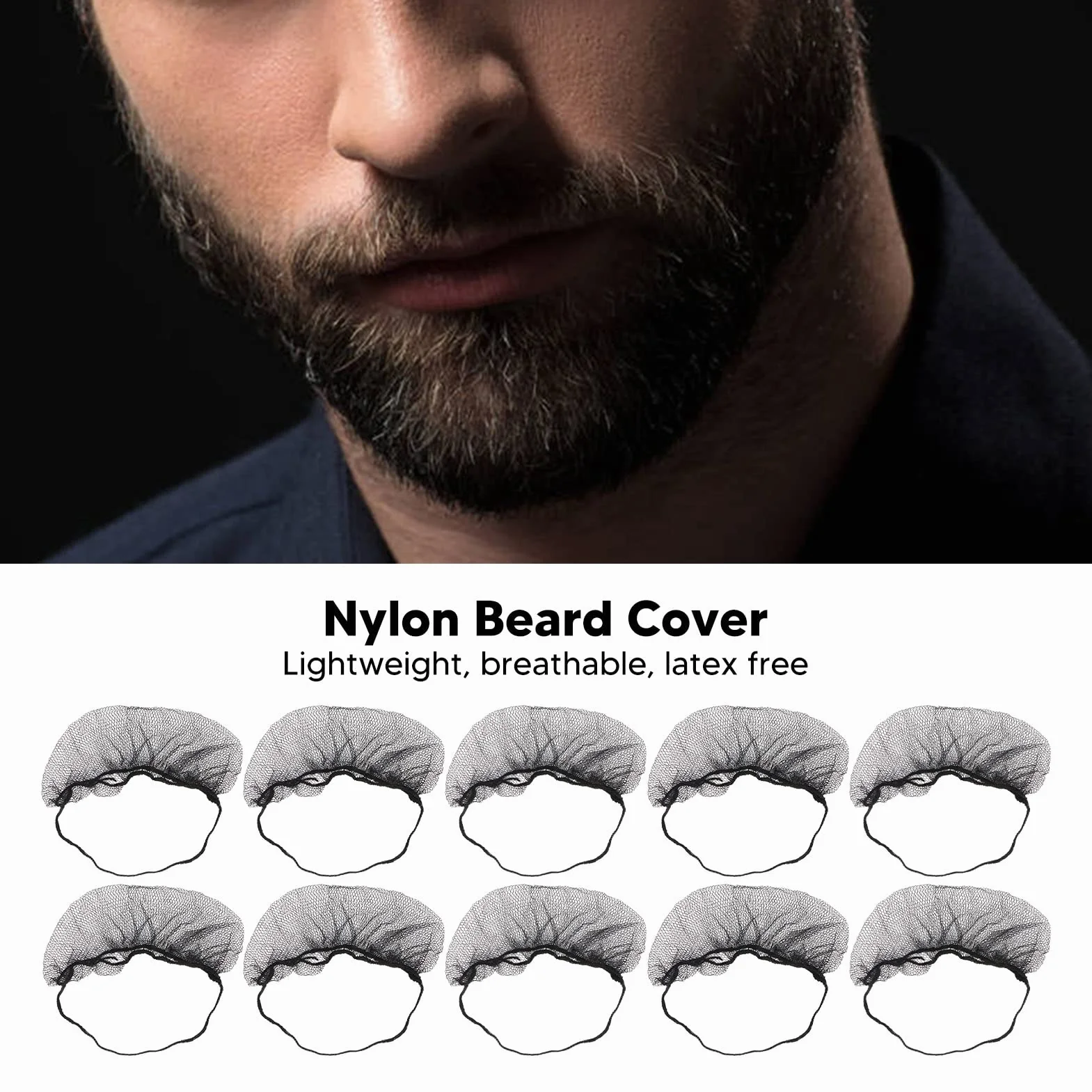 Wakects Neta de Barba Elástica Cubierta de Barba Estiramiento Red Facial Flexible Red 100pcs Látex de Nylon Desechable para Servicio de Alimentos Restaurante Seguridad de Cocina (BLACK)