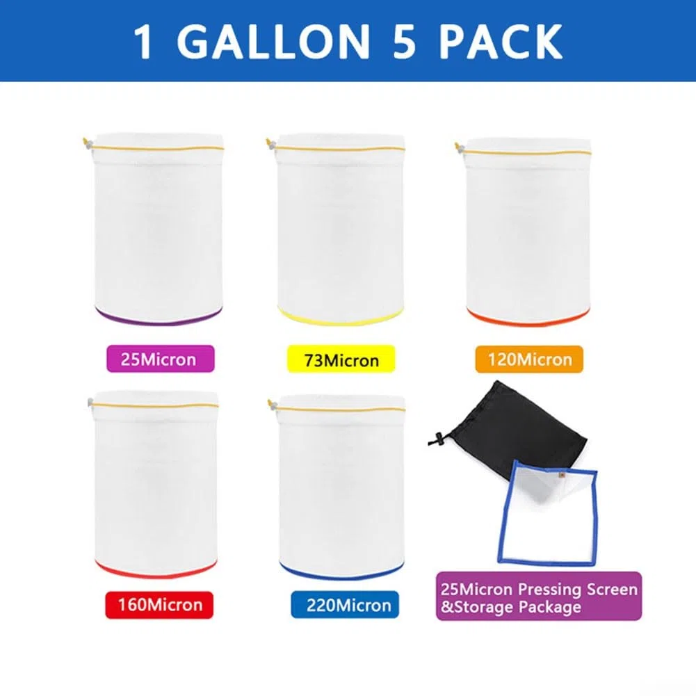 Juego de 5 bolsas de filtro de 1 galón, bolsa de burbujas para extractor de esencia de hielo 25/73/120/160/220, bolsa llena de nailon impermeable para extractor