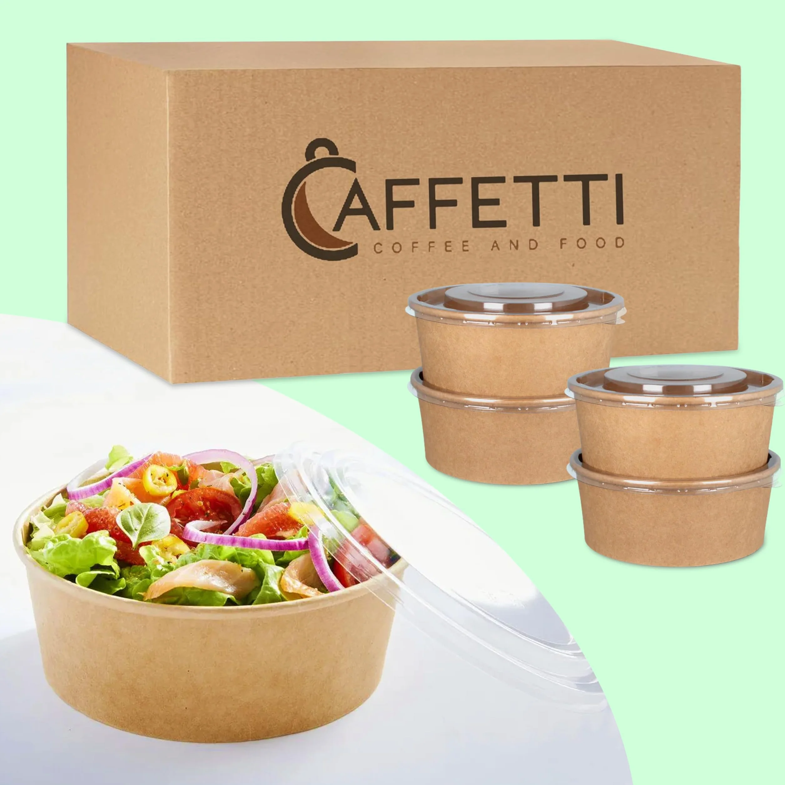 50 cuencos de papel de 1000 ml con tapa, recipiente contenedor de cartón ecológico compostable biodegradable para llevar comida comida comida poke desechable diám. 14,8 cm