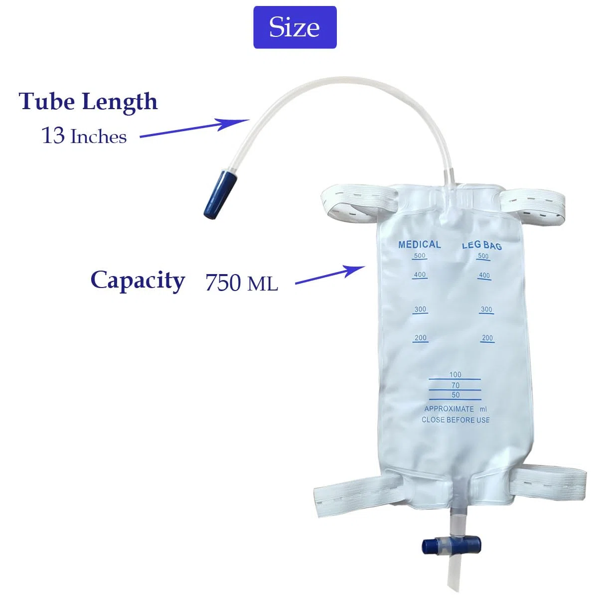Kit de 10 catéter de preservativo externo para hombre + bolsa para orina de 2000 ml + bolsa para piernas de 500 ml (35 mm/0,98 pulgadas)