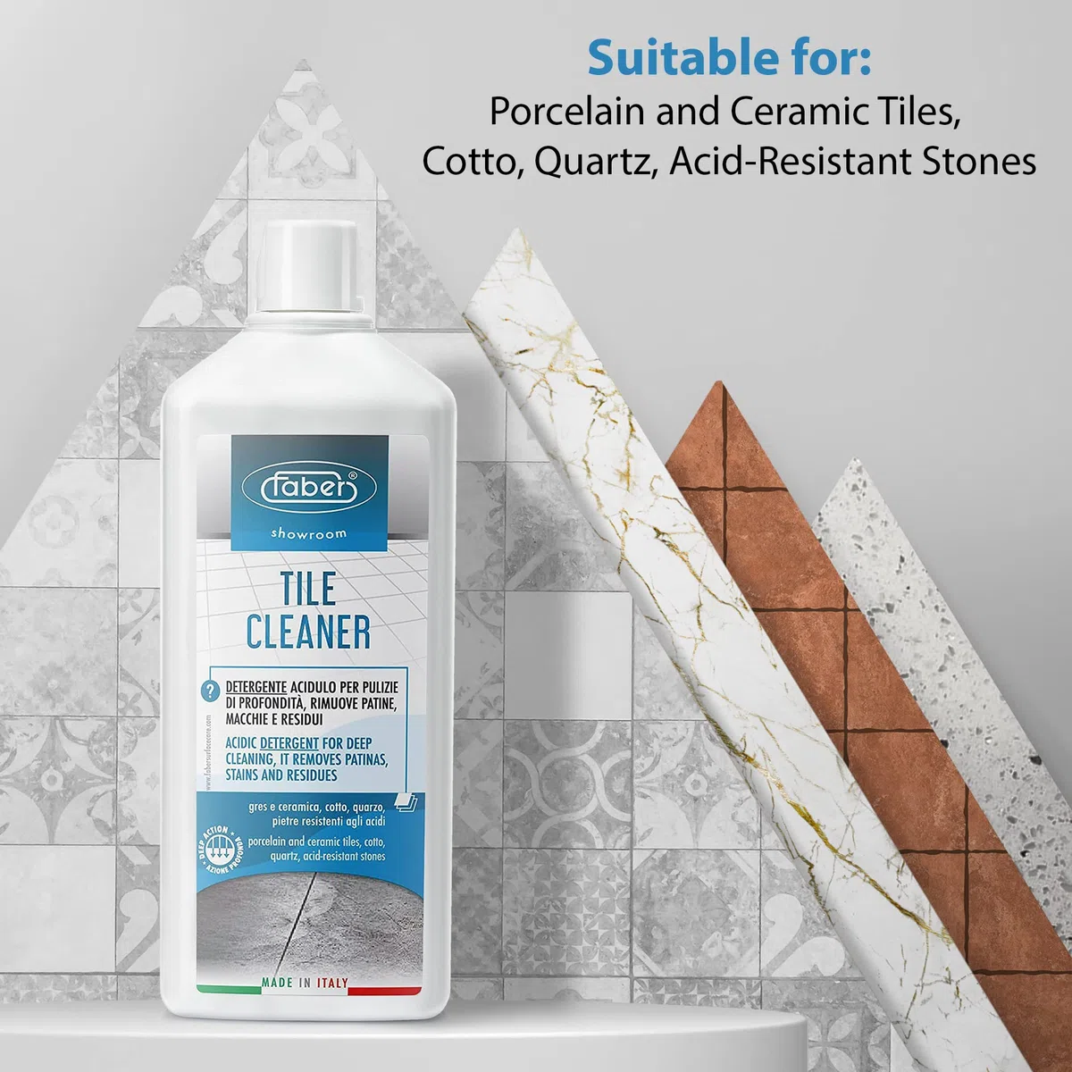Faber Tile Cleaner 1 l Limpiador acidulo para la Limpieza de Profundidad de Las Superficies y para la eliminación de pátina y residuos.