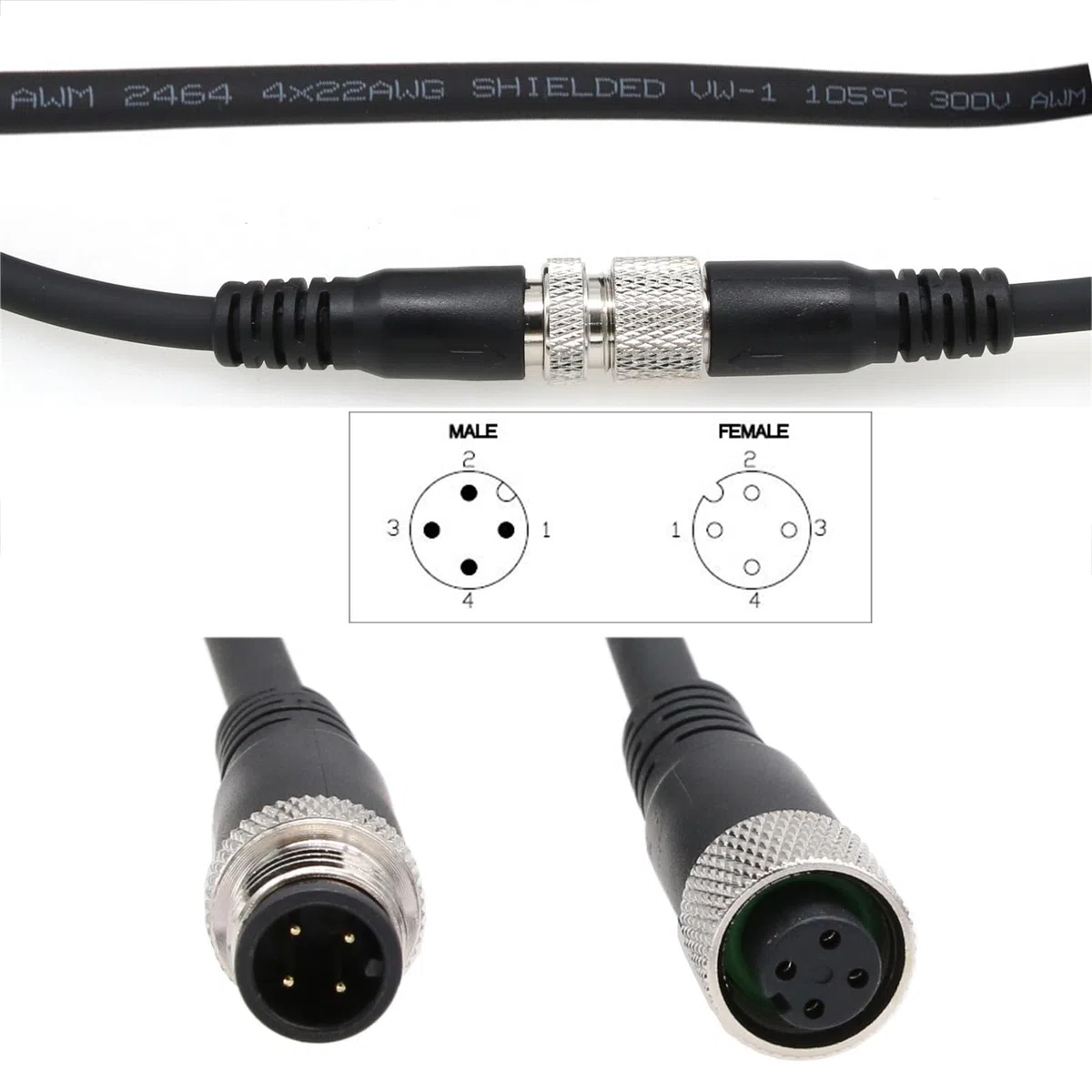 HangTon Actuador codificador lector de sensores M12 A codificado 4 pines macho hembra cable de extensión para automatización industrial, dispositivo de red DeviceNet, CANopen, IO Link, Profibus 4 m