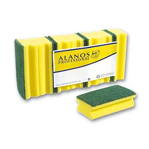 Alanos. 32 Estropajos Salvauñas Calidad Extra con Fibra Verde de Estropajo y Esponja. Uso Profesional Cocinas Industria Alimentaria