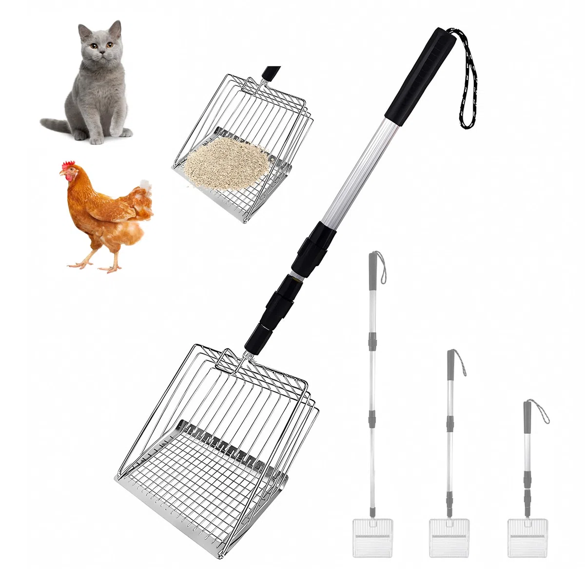 Accesorios para Gallineros, Recogedor de Excrementos Pollo, Herramienta de Limpieza para Gallineros 57 - 106 cm, Recogedor Ajustable y Extraíble, Basura Recogedor Excrementos para Gallineros