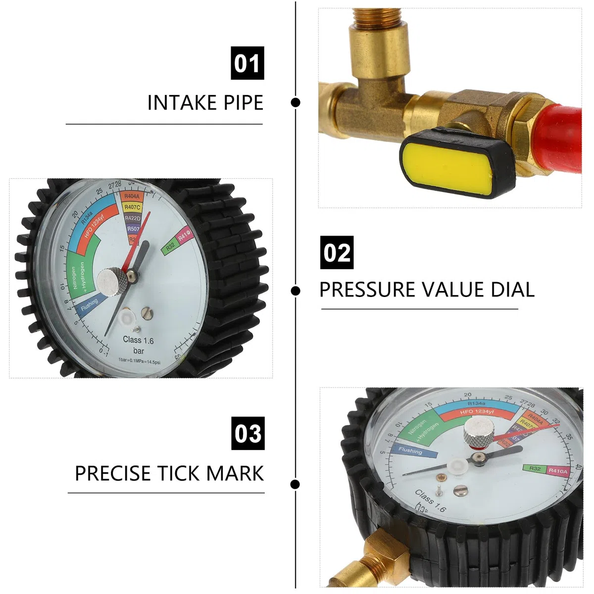 Ciieeo Medidor de Presión de Nitrógeno para Aire Acondicionado y Refrigeración Válvula Esférica de Latón y Pantalla Grande para Pruebas de Presión en Coches