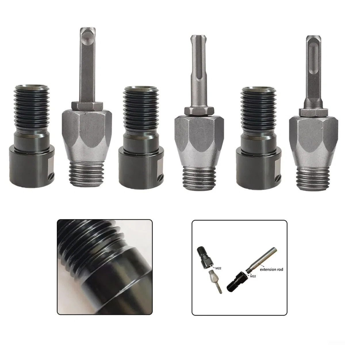 Adaptador de rosca para brocas de núcleo de taladro, convertidor M22 a 1-1/4-7 con cabezal de conversión, adaptador de plataforma de perforación de agua, con adaptador dividido (B)