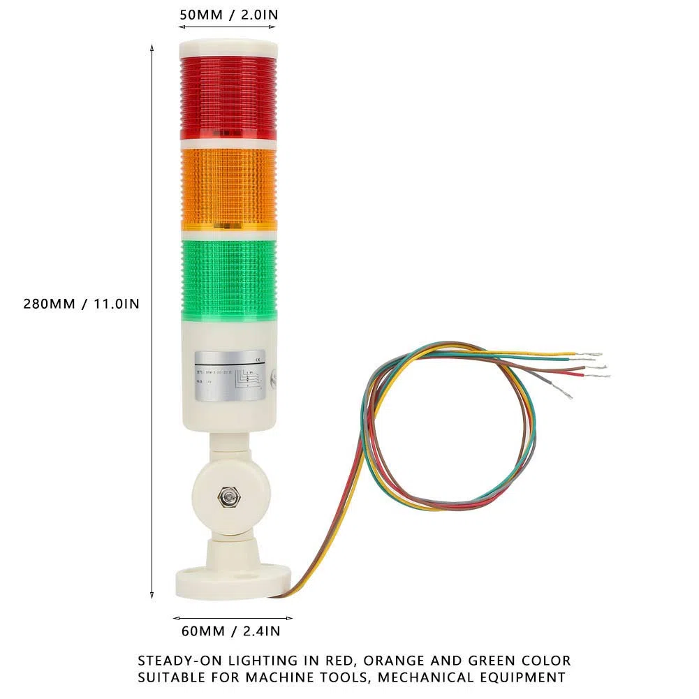 Luz de señal industrial, Luces de torre de señal de 3 capas Luces de advertencia industriales LED de 24 V CC Lámpara indicadora de advertencia de seguridad de emergencia Torre de señales