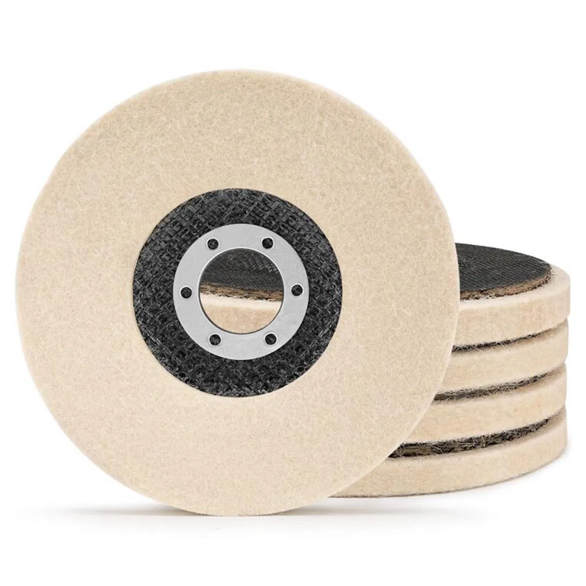 Disco de pulido de fieltro de lana (5 unidades, diámetro de 125 mm, disco de pulido para pulido, vidrio, cerámica, plástico, metal, mármol)