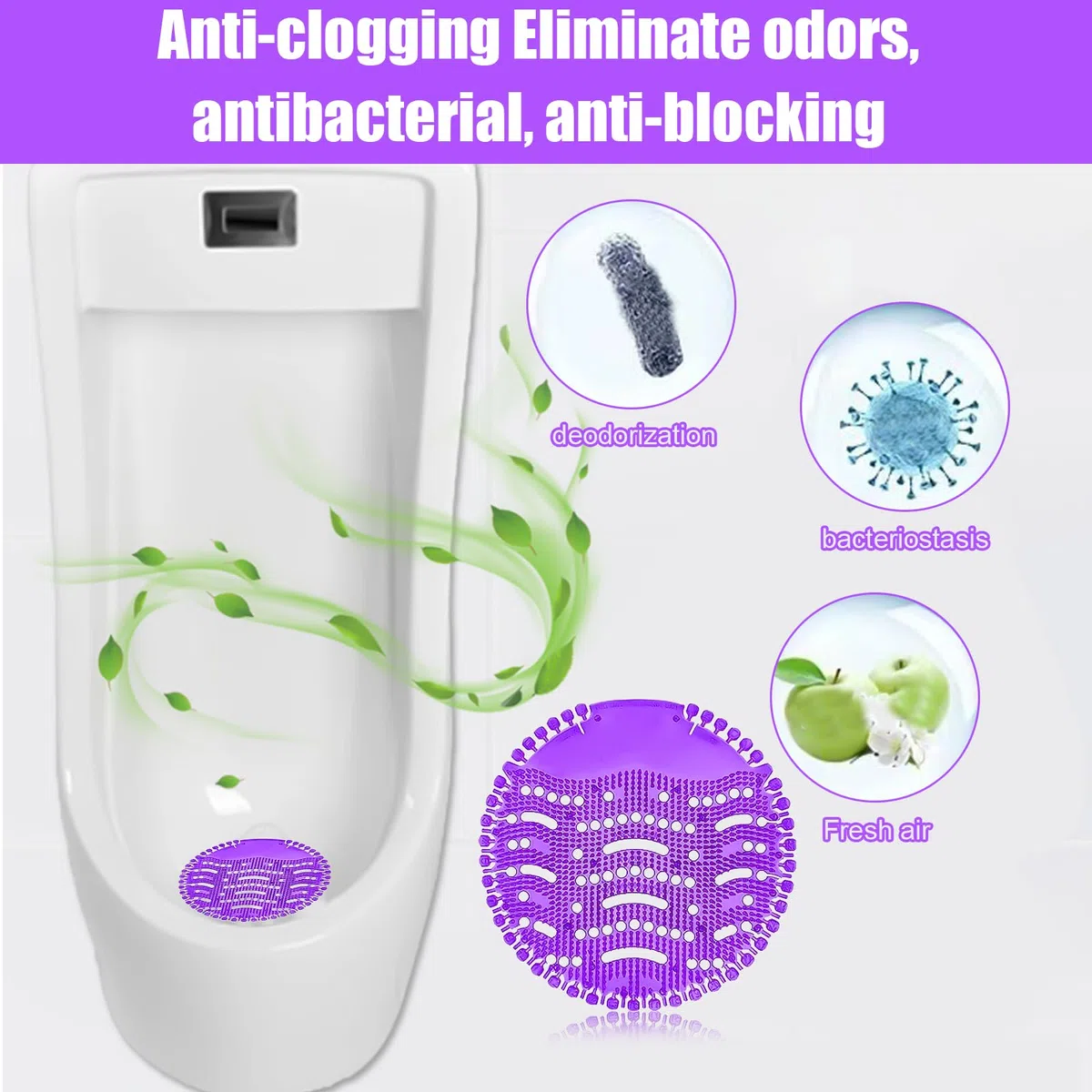10 coladores para orinarios con fragancia: filtro antisalpicaduras, uso universal para orinario, ambientador, 30 días de frescura, filtro de orinario, estera