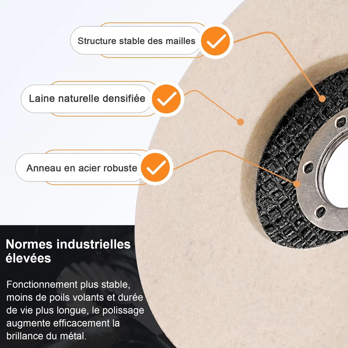 Disco de pulido de fieltro de lana (5 unidades, diámetro de 125 mm, disco de pulido para pulido, vidrio, cerámica, plástico, metal, mármol)