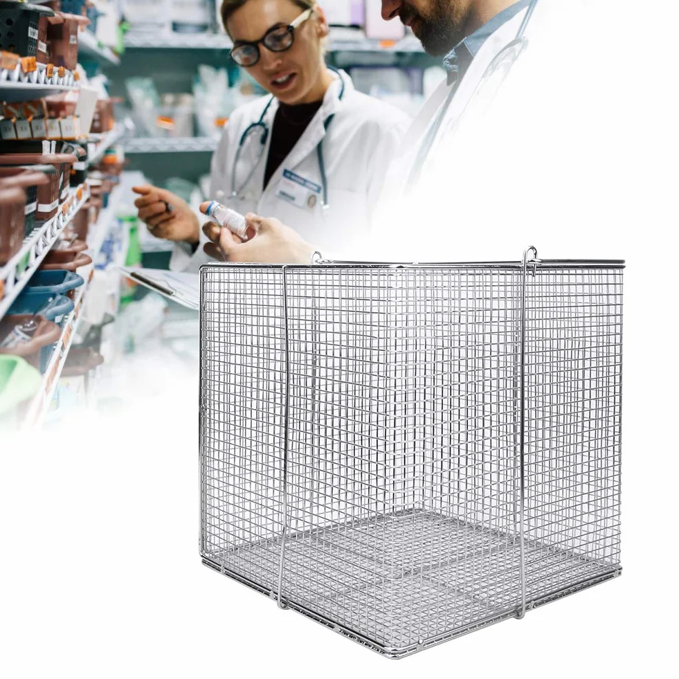 Caja de Esterilización de Instrumentos, Cesta de Desinfección de Instrumentos, Bandeja de Esterilización de Instrumentos de Acero Inoxidable, Suministros de Laboratorio con Asa