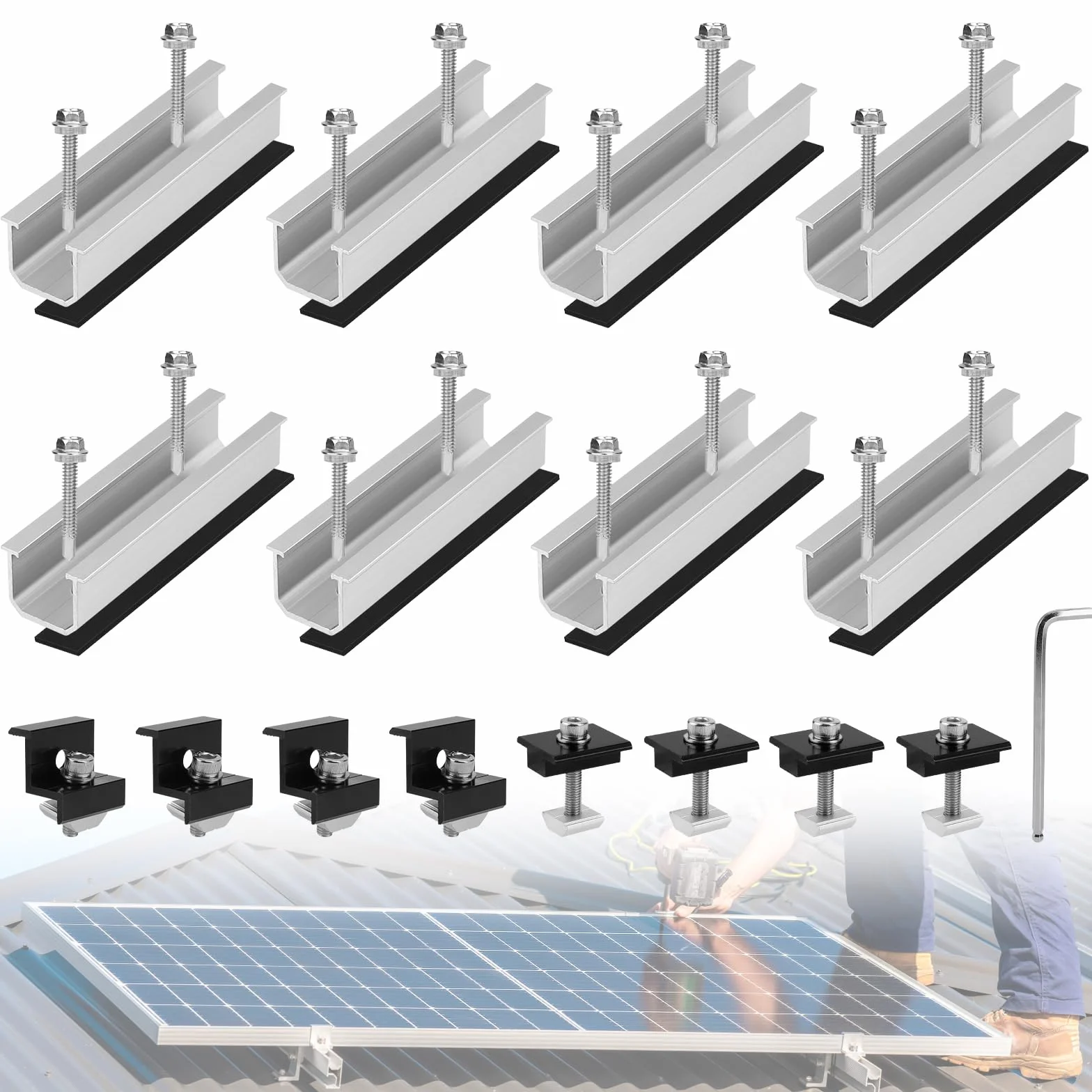 EXLECO 8 soportes para panel solar de aluminio, riel de fijación PV, soporte para panel solar