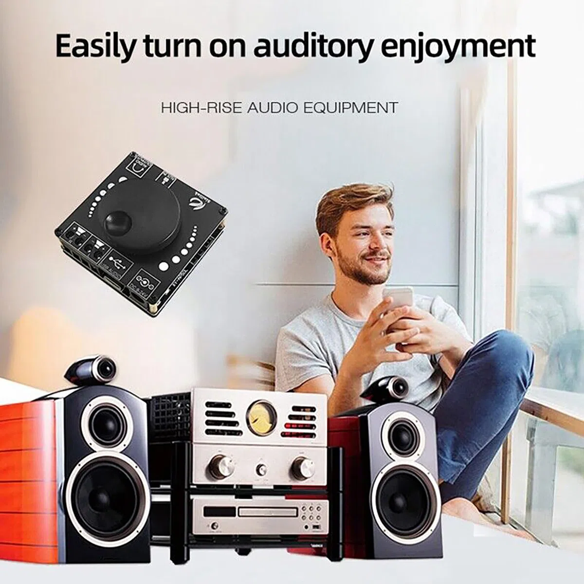 XY-AP50L - Placa amplificadora Bluetooth 5.0 de 50 W + 50 W amplificador de audio, entradas BT y AUX, módulo amplificador estéreo de 2 canales
