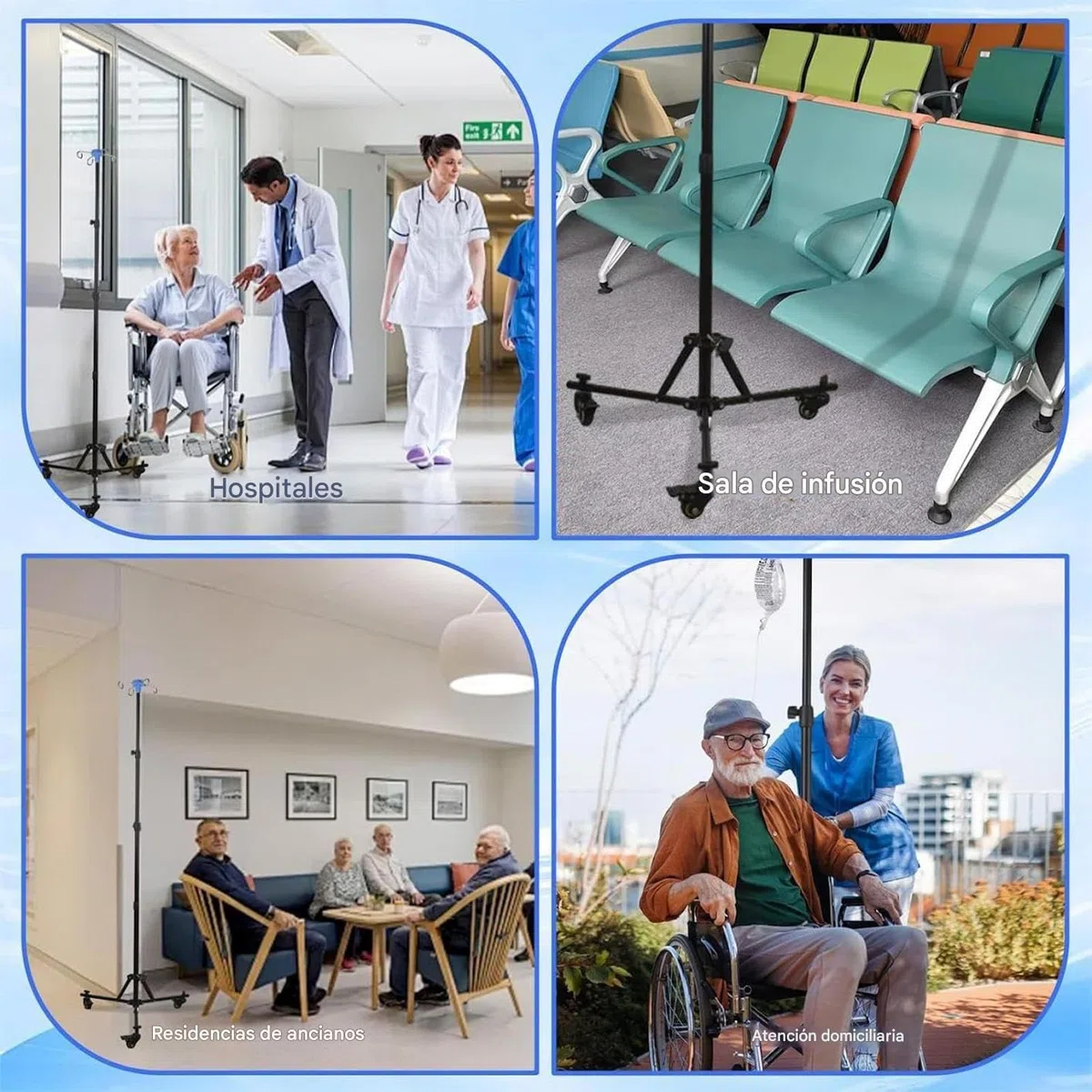 Soporte para Suero,Soporte Intravenoso para Hospital con Gancho para Botella - Equipo Plegable con Ruedas para Clínicas Asistencia Domiciliaria Uso Diario Interior Y Exterior