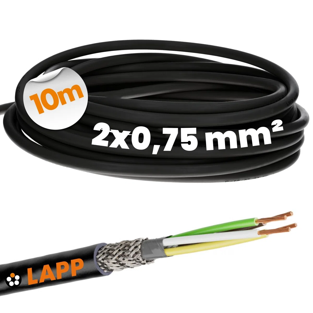 10 metros Lapp 1030530 LiYCY cable de control blindado 2x0,75 mm² I resistente a UV I cable de señal de 2 conductores I cable de datos para exteriores I cable de soldadura I cable de conexión LED I