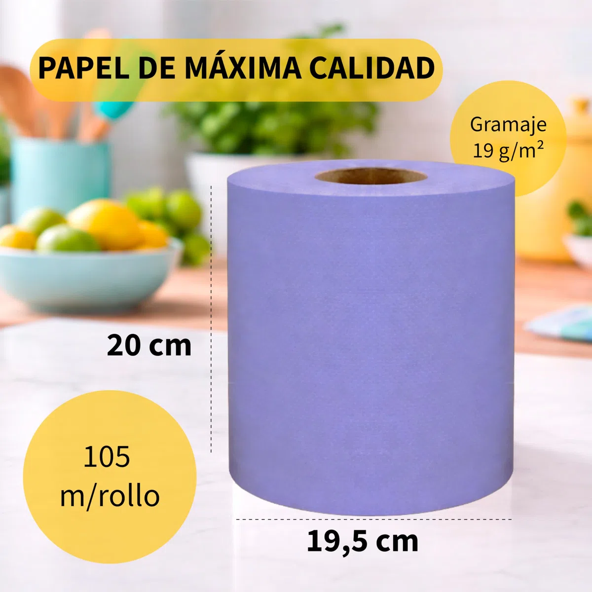 Rollo Papel Secamanos Azul 100 metros/rollo (Pack de 6 unidades) Uso Profesional | Rollo Papel Industrial, Papel Mecha, Bobina Papel Industrial