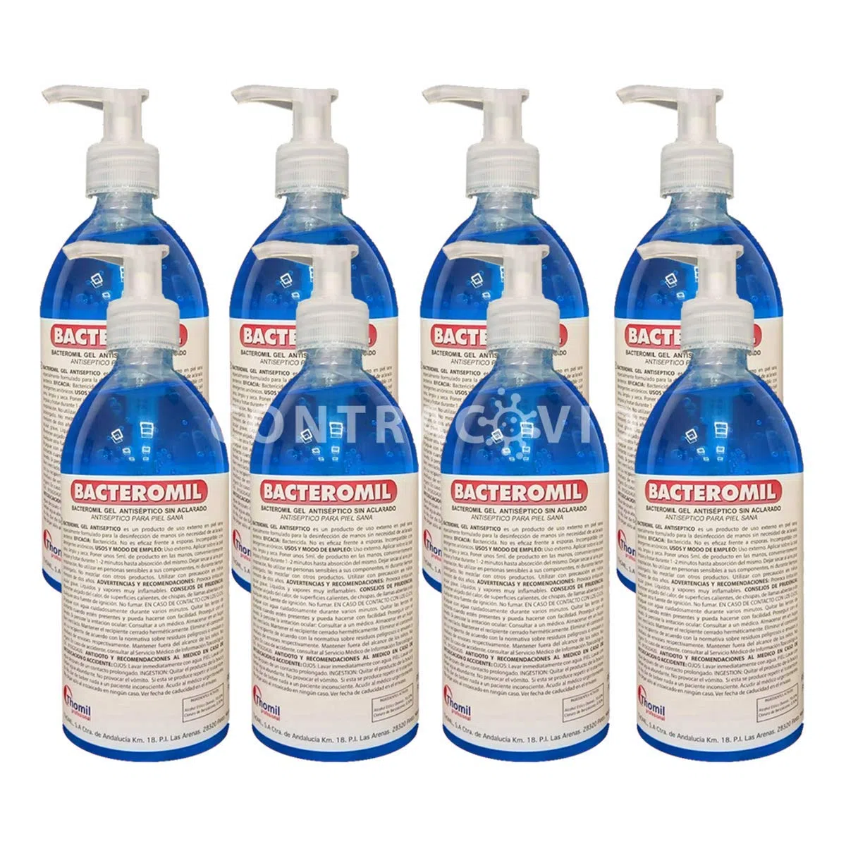 GEL HIGIENE DE MANOS SIN ACLARADO BACTEROMIL PACK 8 u X 500 ML C/BOMBA DOSIFICADORA