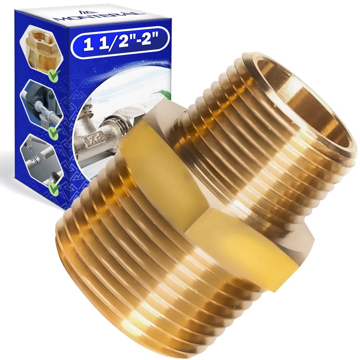 Reduccion de Latón 1 1/2"-2" con Rosca Macho en Ambos Lados - Garantía de 10 Años - MONTERAL