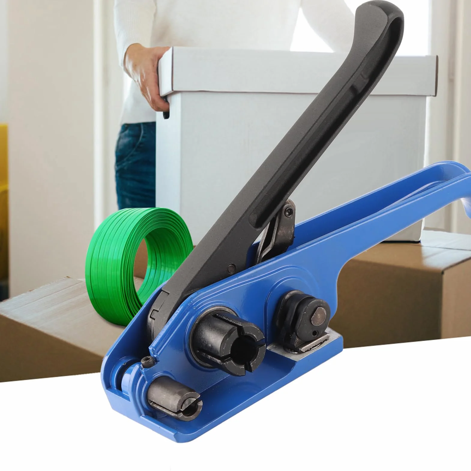 Tensor Manual de Fleje para PET y PP, Herramienta de Flejado Textil, Compatible con Flejes de 16-19 mm de Ancho, Acero y Plástico