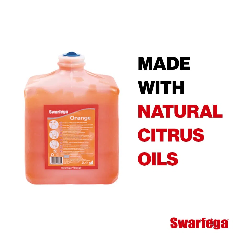 Swarfega - Jabón de manos naranja, limpiador de manos resistente sin disolventes con exfoliante natural e hidratantes, suave para la piel, cartucho de 2 litros