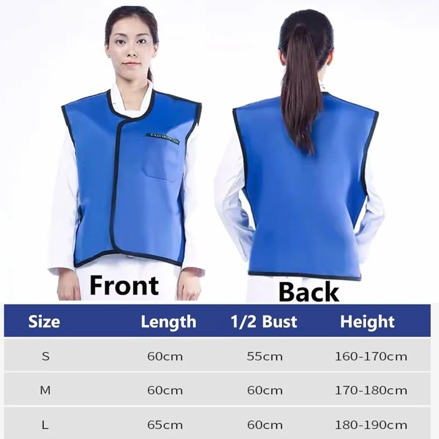 Delantal de Plomo para Rayos X Chaleco de Plomo Protector contra Rayos X Azul Delantal de Plomo(0.125mmpb,55x60cm)