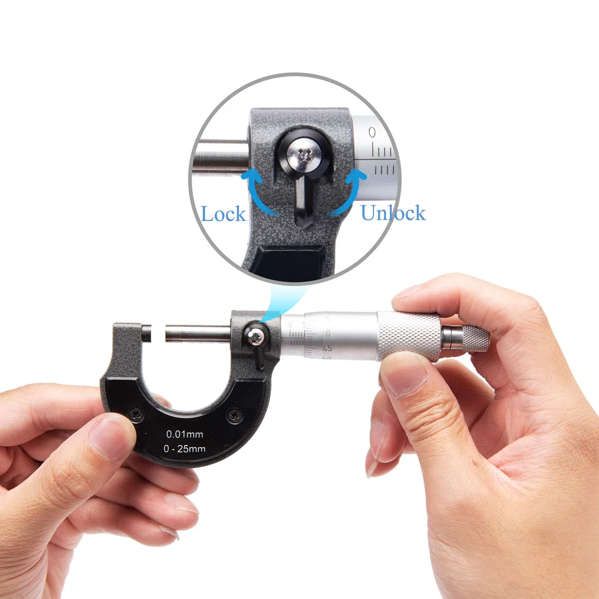 Beslands - Micrómetro Exterior Calibrador 0-25 mm, con Micrómetro de 0,01 mm, Alta Precisión para Medición Externa