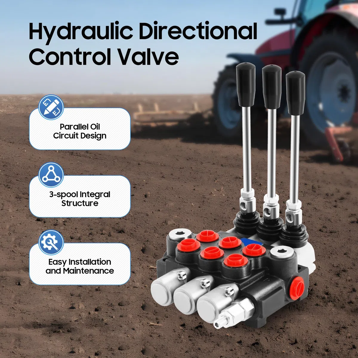 Válvula hidráulica, válvula de control manual de doble acción, cilindro hidráulico, válvulas de control de dirección hidráulica, 60 L/min, 13GPM, válvula de control hidráulico con palanca para