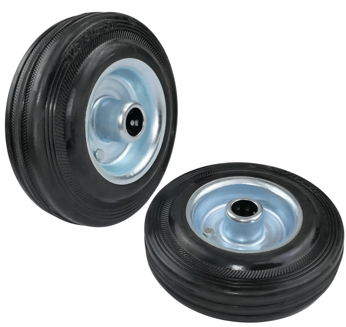 AERZETIX - C58897 - Juego de 2 ruedas de carrito carro Ø125mm con rodamiento de agujas - capacidad de carga 100 kg - color de la rueda: negro en caucho - llanta de acero