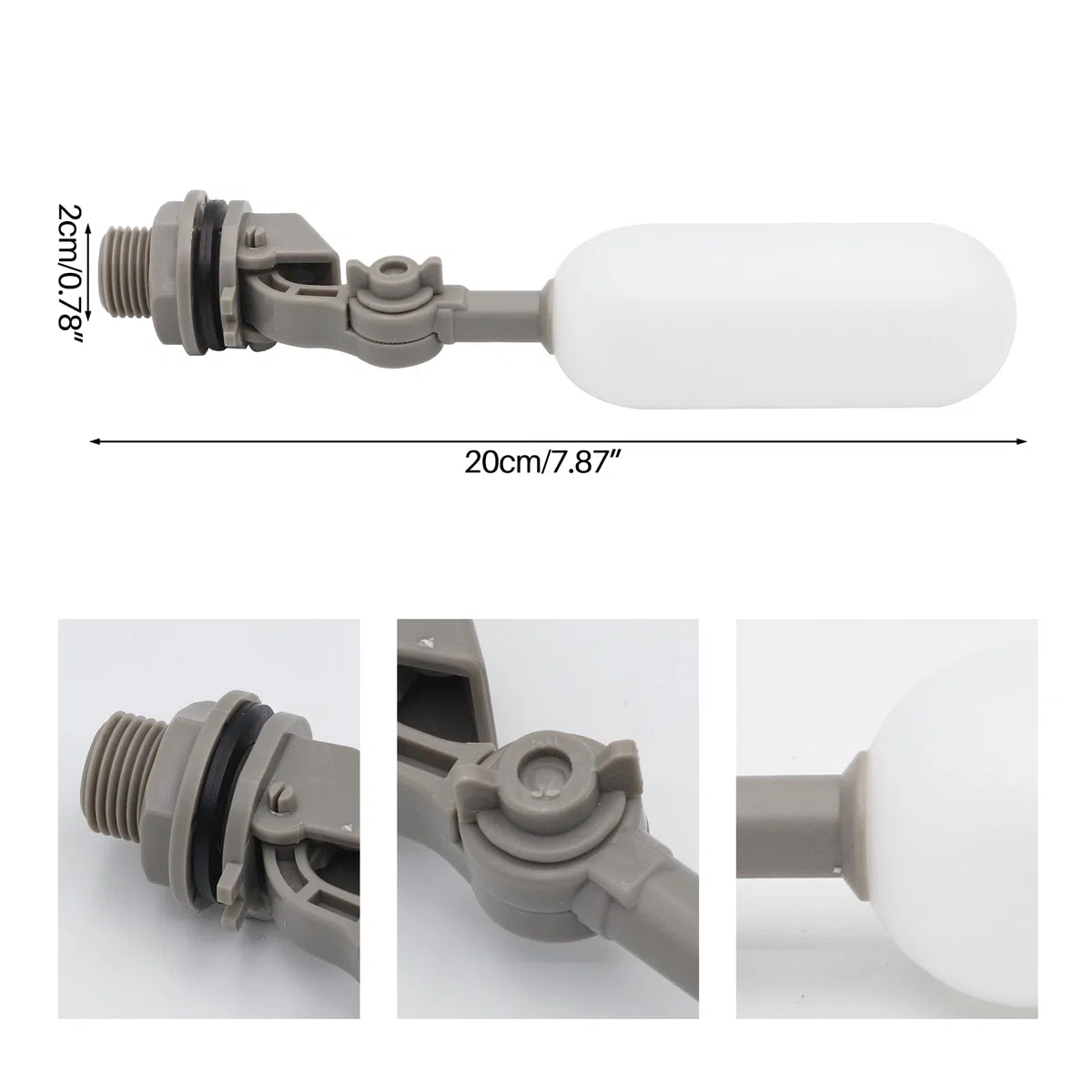 VáLvula de Flotador 1/2 Pulgada, 4 VáLvulas de Flotador, VáLvula de Flotador Autollenante de PláStico con Brazo Ajustable Para Abrevaderos de Ganado, Acuarios, Acuicultura (Gris)