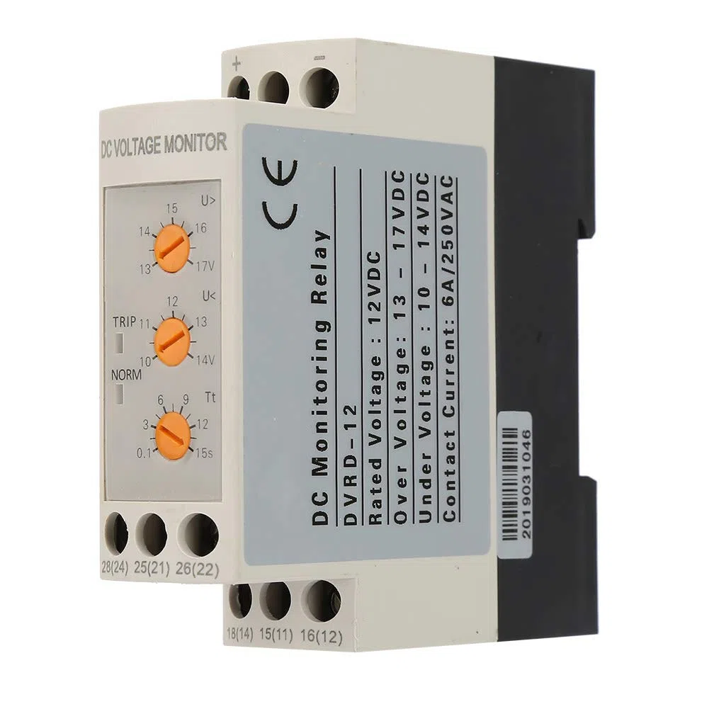Relé de monitoreo de voltaje DC 12V/24V/36V/48V Relé de protección de sobrevoltaje y bajo voltaje Carril guía de 35MM(DC12V)