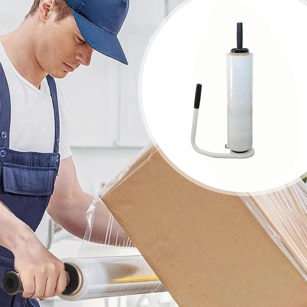 Distribuidor de film extensible para palets: dispensador de film retráctil y de calidad industrial | Distribuidor de soporte de envoltura retráctil de tensión ajustable