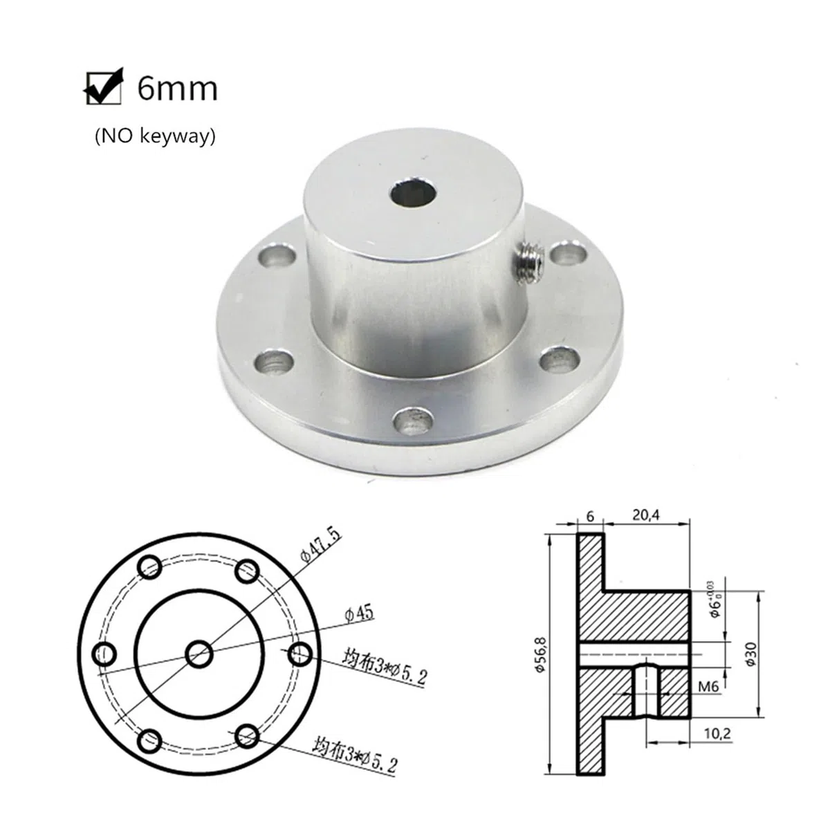 Conector de Acoplamiento de Brida rígida, Acoplamiento de Brida de Acoplamiento de Alta Resistencia con Ranura for chaveta de 5, 6, 8, 10, 12, 14, 15, 16 y 18 mm(A 10mm Keyway)