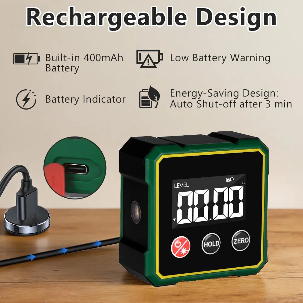 Flintronic Buscador de ángulos Digital, Transportador Digital Magnético de 4 Lados con Láser, Inclinómetro con Pantalla LCD, para Carpintería, Construcción, Maquinaria