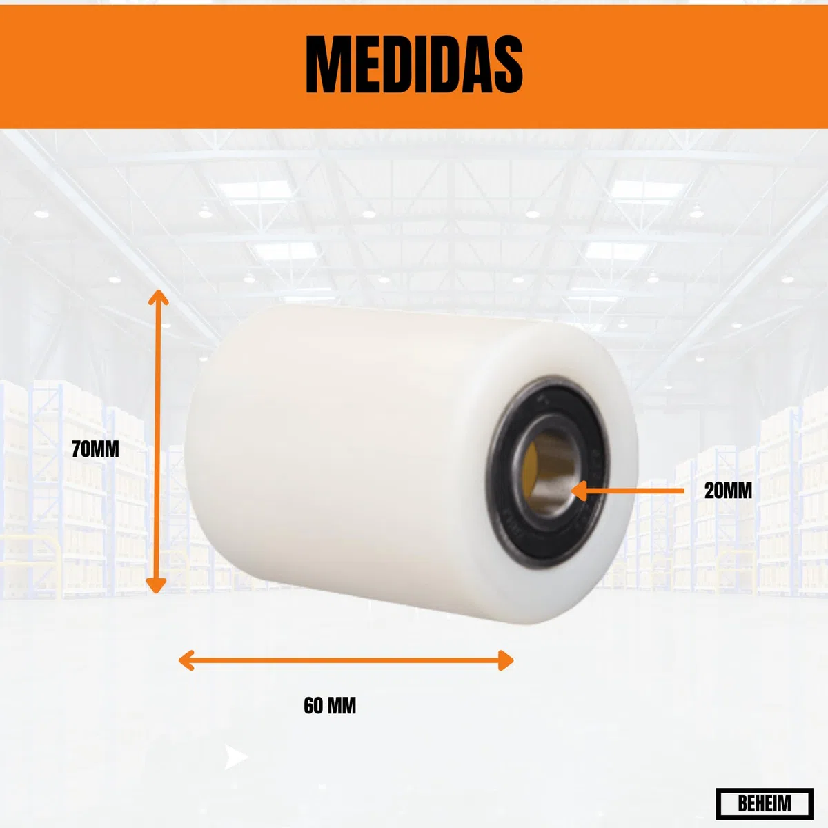 Juego 4 Rodillos para Transpaletas 70x60x20 mm Nylon con Rodamientos 6204-2RS Ruedas para transpaletas + Cincel Instalación Para Transpaleta Industrial