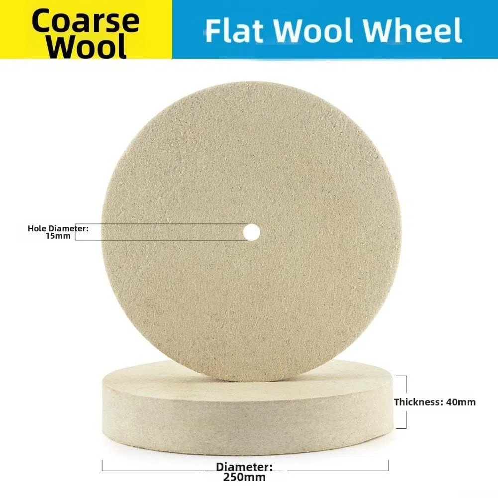Rueda de pulido de lana plana de 250 mm x 40 mm, disco de pulido de fieltro fino o grueso para metal, acero inoxidable, madera, plástico para acabado de superficies, almohadilla de lana comprimida