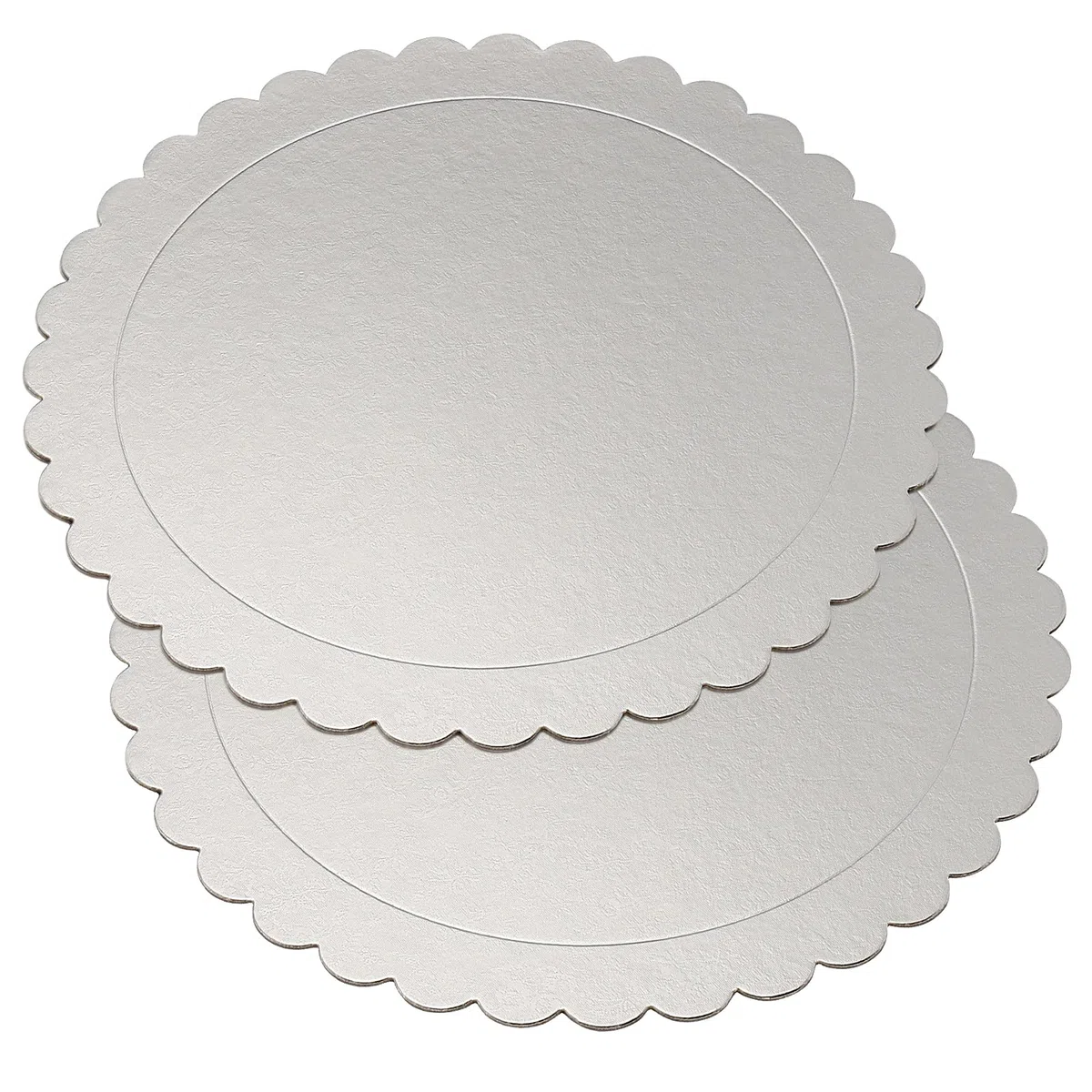 PINGEUI Paquete de 15 tablas redondas para tartas de 12 pulgadas, base de círculos festoneados de cartón plateado de 2 mm de grosor, tablas para tartas redondas de círculo para fiestas,pasteles