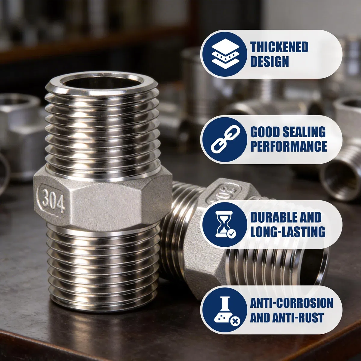 Bwintech 6 piezas de rosca macho de 1/2 pulgada a macho de 1/2 pulgada BSP rosca de acero inoxidable 304 hexagonal para conversión de conexión de tuberías