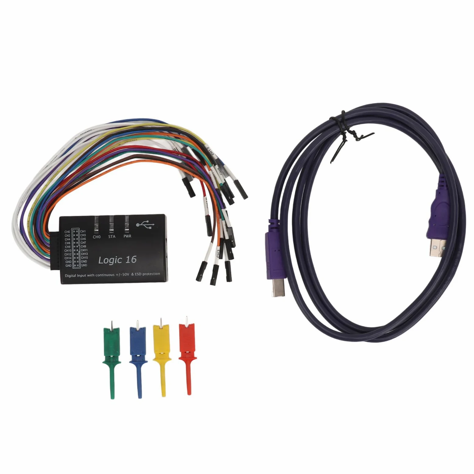 Logic Analyzer USB, Tasa de Muestreo de 16 Canales de 100m, Protección de ESD, para el Software LOGIC2