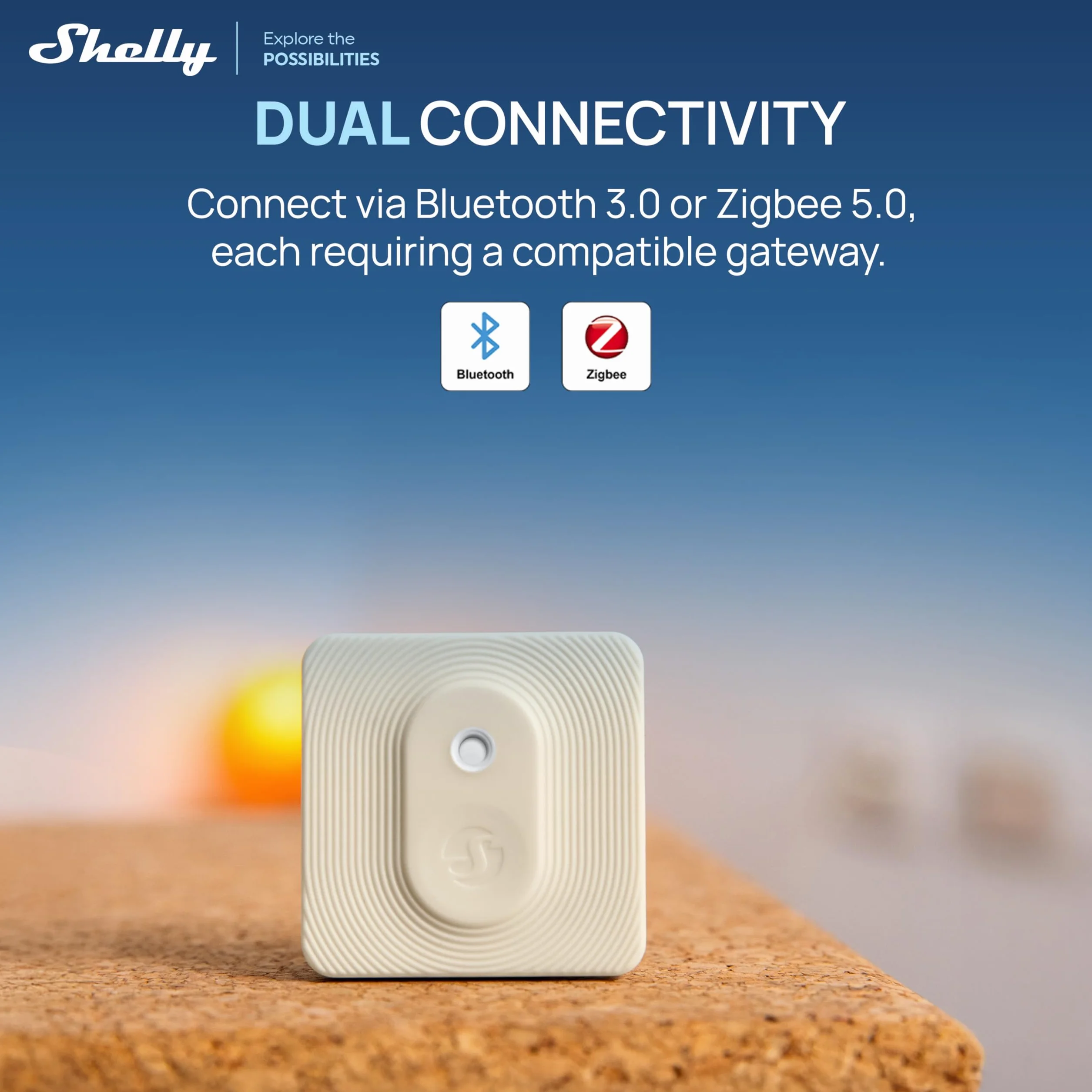 Shelly BLU H&T ZB Marfil – Sensor de temperatura y humedad Zigbee y Bluetooth, Termómetro e Higrómetro inteligente, Protección IP54, Con batería 2 años, Requiere hub, Control por app