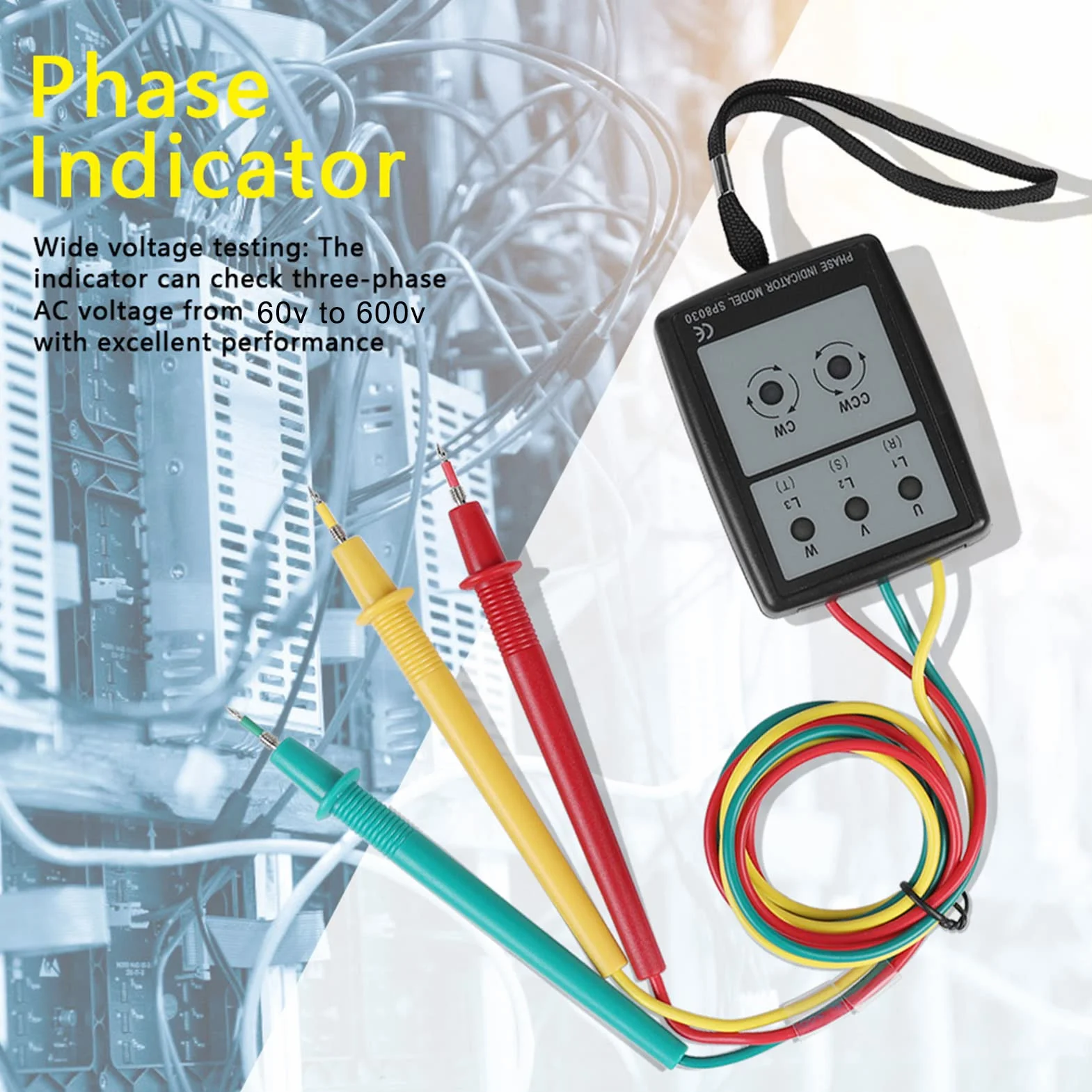 SP8030 Probador de rotación de secuencia trifásica Indicador digital de rotación de fase Medidor de zumbador LED 200 V-480V CA
