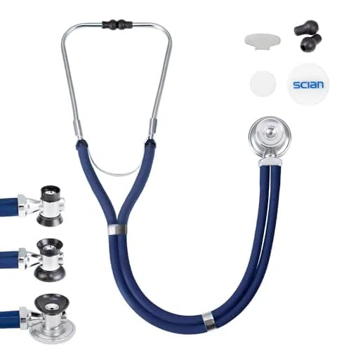 SCIAN Estetoscopio Sprague Rappaport, estetoscopio cardíaco multifuncional de doble cabezal con pleura convertible para adultos, niños y bebés（azul）
