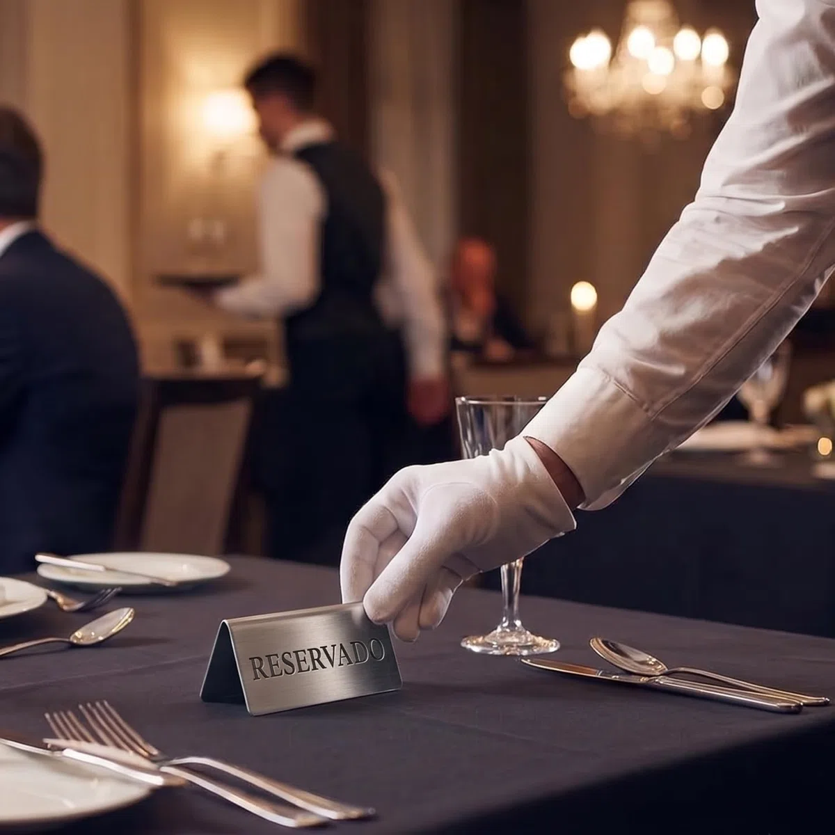 MGE - Placa de Mesa Reservado - Letrero Metálico Elegante para Reserva de Mesa - Cartel Reservado Pesado de Acero para Bares, Restaurantes, Hoteles y Hostelería - Set de 6 Piezas - Español